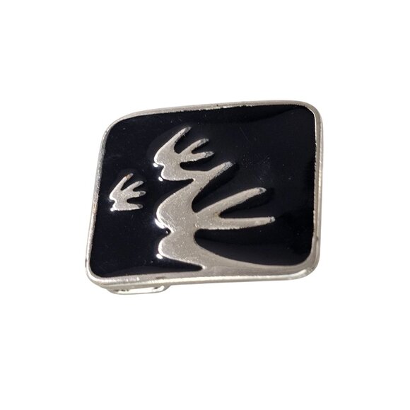 Vintage Silver & Black Enamel Swallow Design Belt Buckle Flying Birds - Picture 7 of 8
